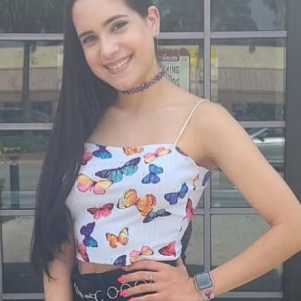 Butterfly Print Cropped Tank Top - White with Multicolor Butterflies